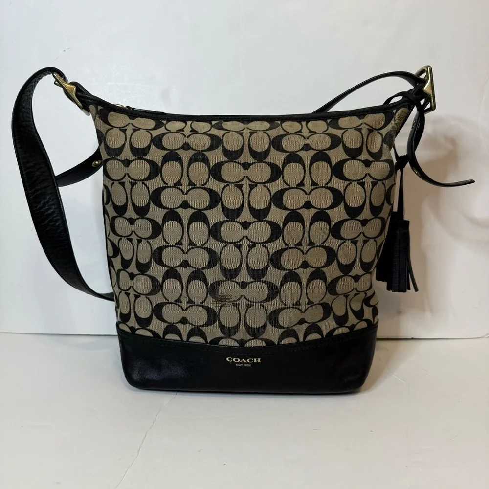 Coach Bleecker Black Legacy Duffle in Printed Signature C Logo Fabric Purse Bag - Picture 1 of 16
